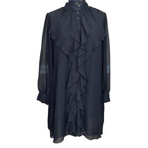 Dialogue Black Poet Ruffle Girly Sheer Button Down Dress Tunic Top Size 1X